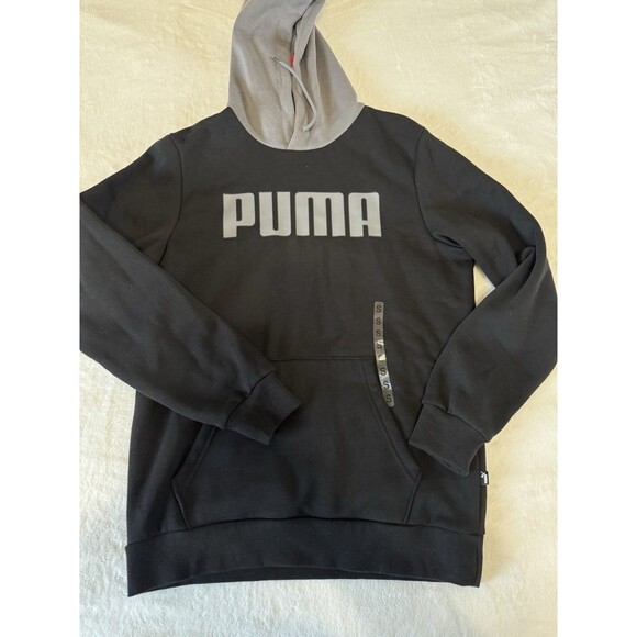 PUMA Hoodie Mens,Black Gray Pullover Sweatshirt Athletic Spell Out Logo Size S - Picture 1 of 9